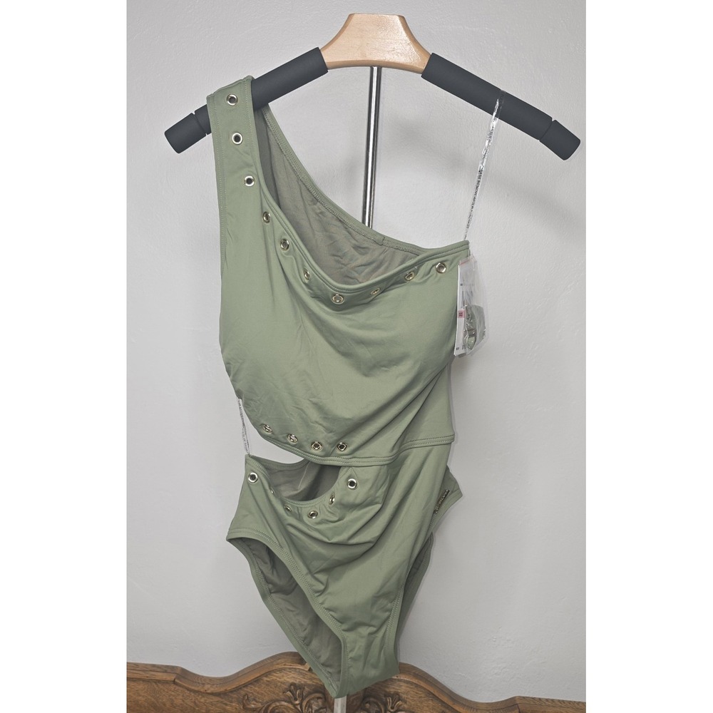 MICHAEL KORS Women's Size 10 Green W/ Gold One Shoulder One Piece‎ Swimsuit 1167
